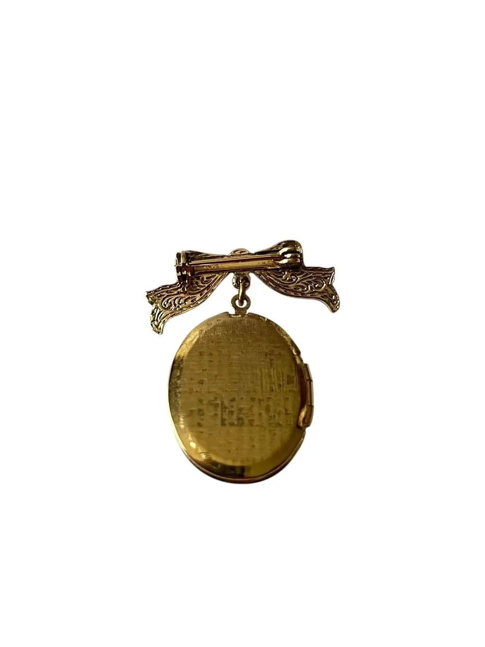 1928 Brand Gold Bow Faux Pearl Locket Brooch